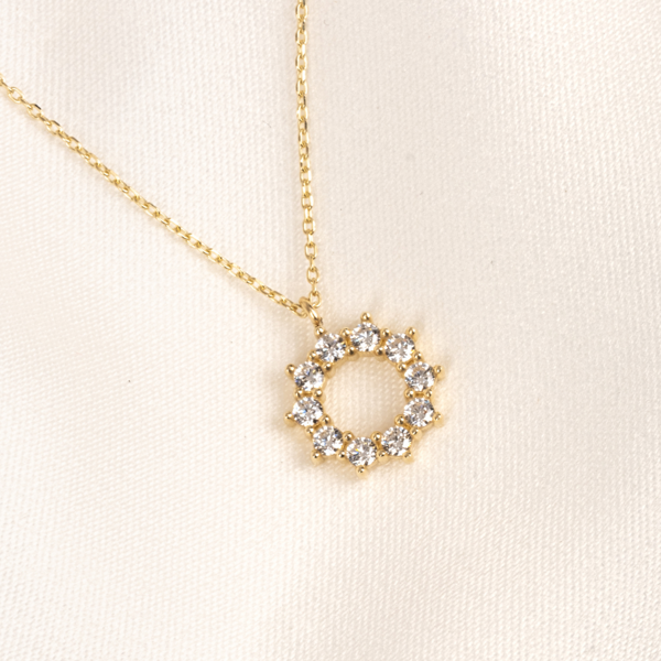 Gümüş Kolye - Yuvarlak Oval Zirkon Taşlı 925 Ayar Gümüş Kolye - Image 1