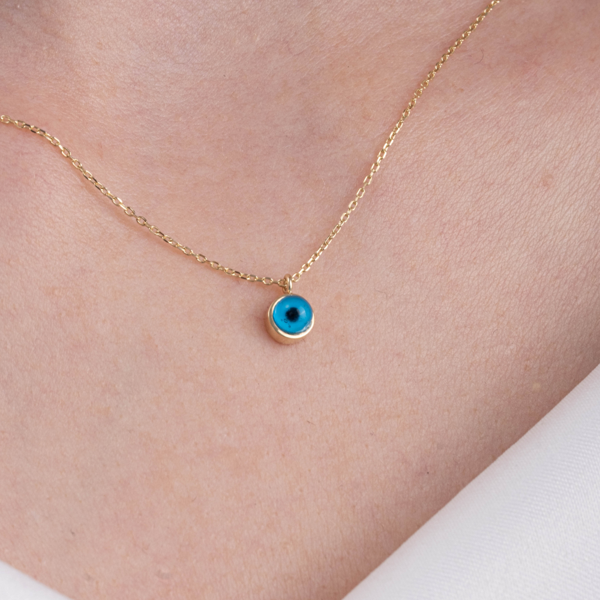 Gümüş Kolye - Mavi Nazar Boncuğu Göz Sade 925 Ayar Gümüş Kolye - Nazar Boncuğu 925 Ayar Gümüş Kolye - Image 1
