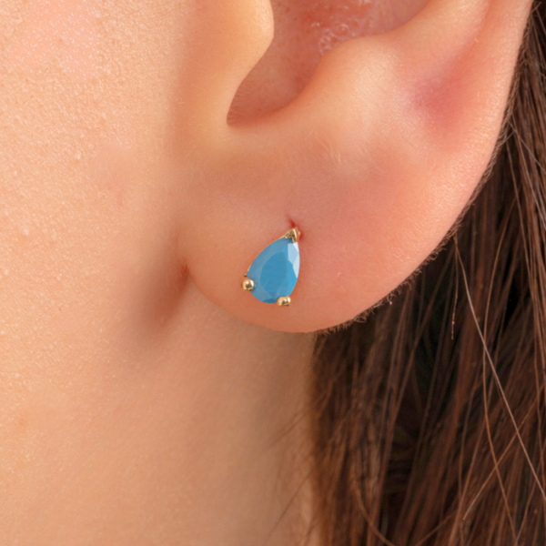 Gümüş Küpe - 925 Ayar Gümüş Damla Modelli Firuze (Turkuaz) Taşlı Küpe - Image 1