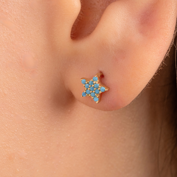 Gümüş Küpe - 925 Ayar Gümüş Firuze (Turkuaz) Taşlı Minimal Yıldız Küpe - Image 1