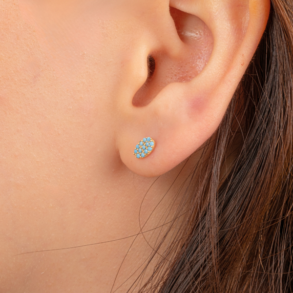 Gümüş Küpe - 925 Ayar Gümüş Sıralı Firuze (Turkuaz) Taşlı Küpe - Image 1