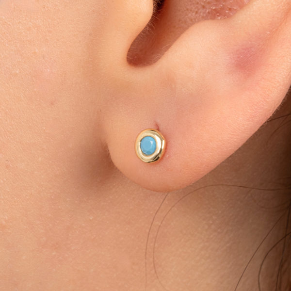 Gümüş Küpe - 925 Ayar Gümüş Minimal Firuze (Turkuaz) Taşlı Küpe - Image 1