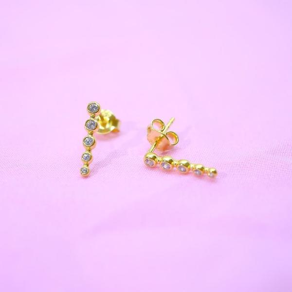 Gümüş Küpe - 925 Ayar Sıra Taşlı Modern Tasarım Zirkon Taşlı Gümüş Küpe - Image 1