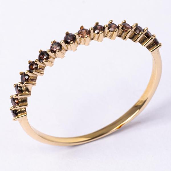 Gümüş Yüzük - 0.30 Karat Smoky (Kahverengi)  Taşlı Yarım Tur 925 Ayar Gümüş Yüzük - Image 1