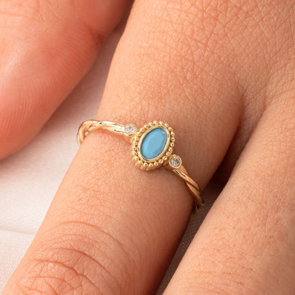 Gümüş Yüzük - 0.50 Karat Firuze (Turkuaz) Taşlı Modern 925 Ayar Gümüş Evlilik Teklifi Yüzüğü - Image 1