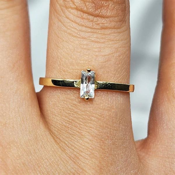 Gümüş Yüzük - Baget Tasarım Signity Swaroski (Zirkon) Taşlı Tek Taş 925 Ayar Gümüş Yüzük - Image 1