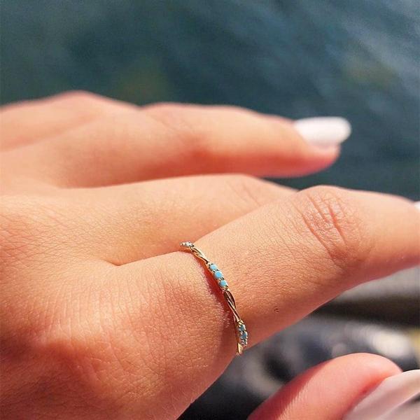 Gümüş Yüzük - Burma Tel Minimal Firuze Taşlı 925 Ayar Gümüş Yüzük-Hediye Gümüş Yüzük - Image 1