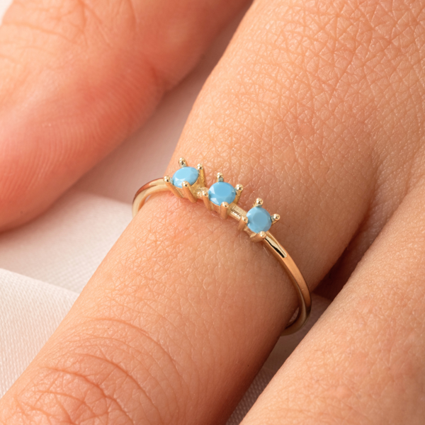 Gümüş Yüzük - Firuze (Turkuaz) Tria Taşlı Modern Tasarım 925 Ayar Gümüş Yüzük - Image 1