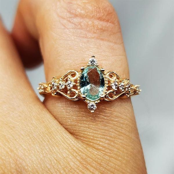 Gümüş Yüzük - Fox 0.50 Karat Love Su Yeşili Prenses Rose 925 Ayar Gümüş Evlilik Teklifi Yüzüğü	 - Image 1