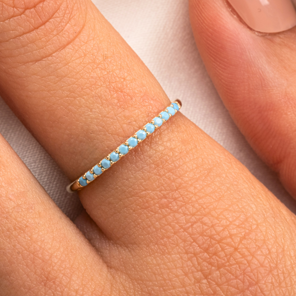 Gümüş Yüzük - Firuze Taşlı 925 Ayar Gümüş Yüzük - 0.25 Karat Yarım Tur Pırlanta Montörü Alyans - Image 1