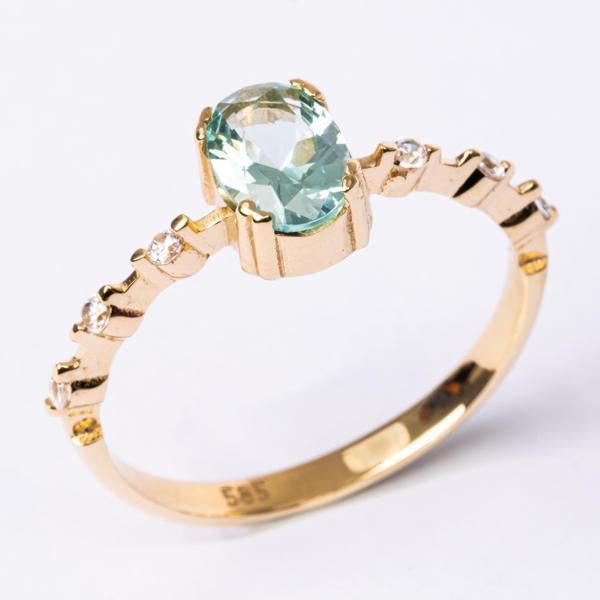 Gümüş Yüzük - Green Topaz Taşlı Kadın Modern Tasarım 925 Ayar Gümüş Evlilik Teklifi Yüzüğü - Image 1