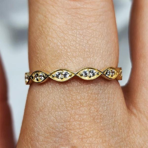 Gümüş Yüzük - Göz Sıralı Swarovski (Zirkon) Taşlı Minimal Modern Tasarım 925 Ayar Alynas Gümüş Yüzük - Image 1