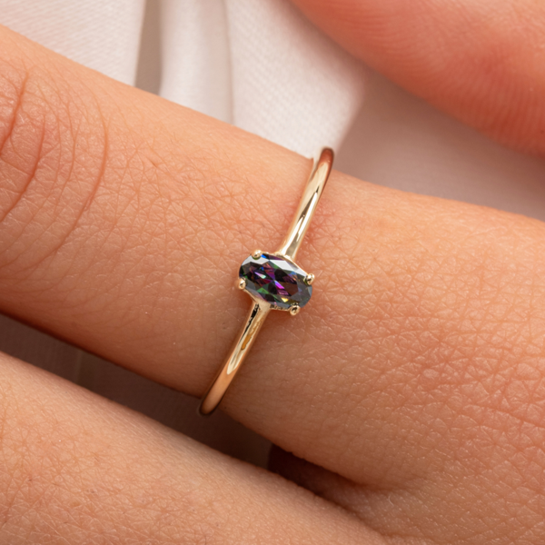 Gümüş Yüzük - İtalyan Kol 0.30 Ct Mistik Topaz Taşlı Tek Taş Yüzük-Mistik Topaz 925 Ayar Gümüş Yüzük - Image 1