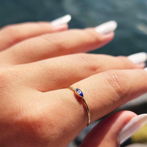 Gümüş Yüzük - Mekik Lacivert Mineli Göz Gümüş Yüzük-Minimal Tektaş Tasarım Nazar Boncuğu Gümüş Yüzük - Image 1