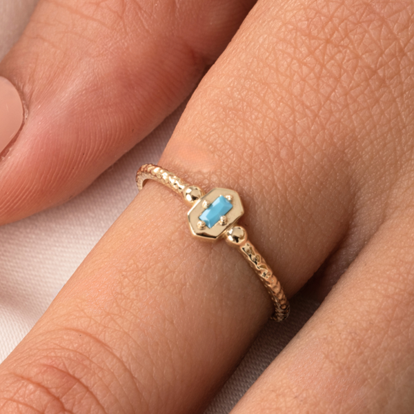 Gümüş Yüzük - Mini Baget Firuze (Turkuaz) Taşlı Minimal Özel Tasarım 925 Ayar Gümüş Yüzük - Image 1