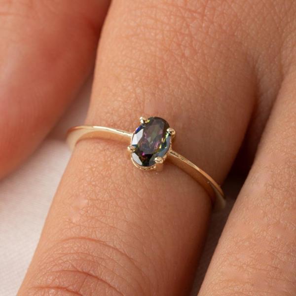 Gümüş Yüzük - Mistik Topaz Oval Taşlı Spor Tek Taş 925 Ayar Gümüş Yüzük - Image 1