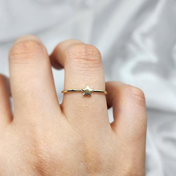 Gümüş Yüzük - Sade Minimal Tasarım 925 Ayar Gümüş Yıldızlı Yüzük - Image 1