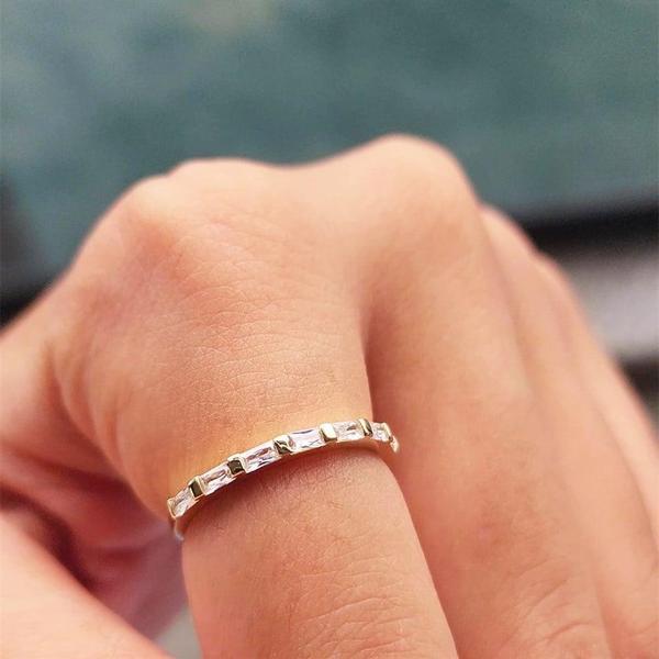 Gümüş Yüzük - Zirkon Taşlı Sıralı Baget Modern 925 Ayar Gümüş Alyans-Modern Eklem Yüzüğü - Image 1