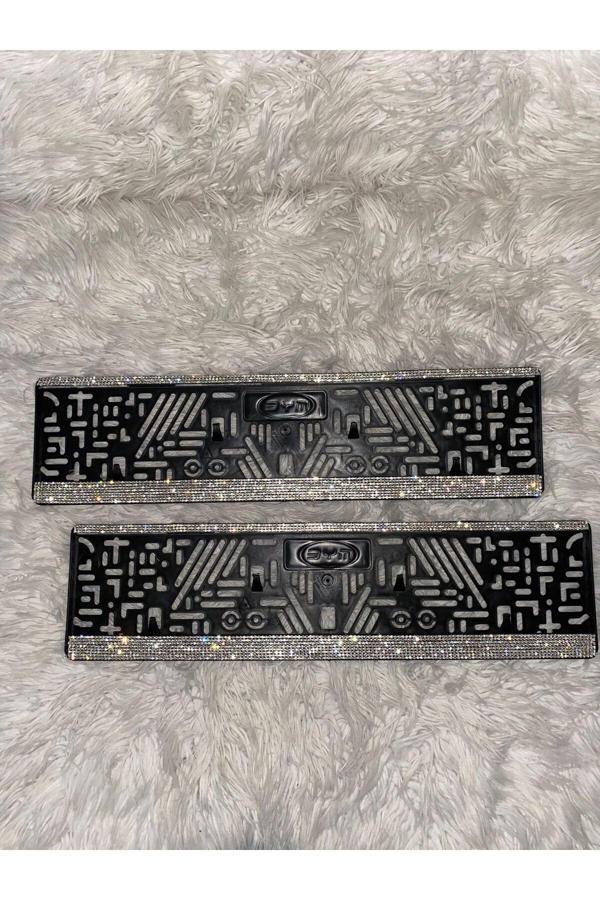 Efeaks Gümüş Taşlı Araba Ön Ve Arka Plakalık - Image 1