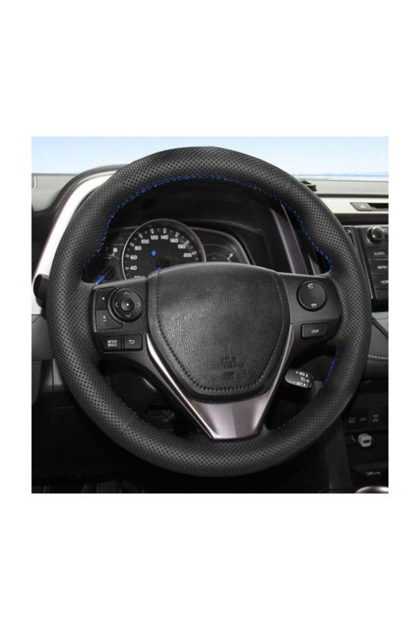 Efeaks Sarmalı Dikmeli Deri Direksiyon Kılıf Kırmızı Mavi - Image 1