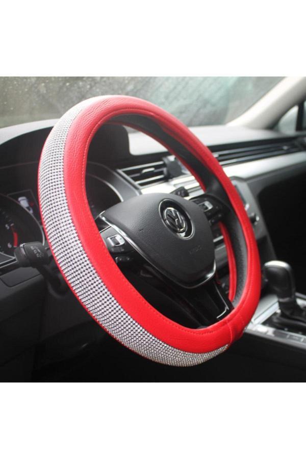 Efeaks Bayan Sürücülere Özel Pırlanta Kırmızı Renk Geçmeli Direksiyon Kılıfı - Image 1