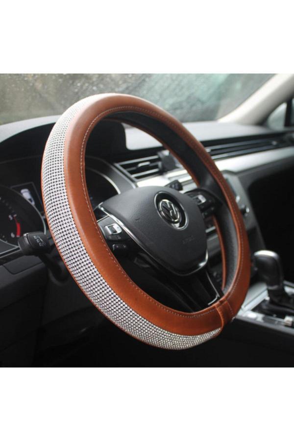 Efeaks Kadın Sürücülere Özel Pırlanta Maun Kahve Renk Geçmeli Direksiyon Kılıfı - Image 1