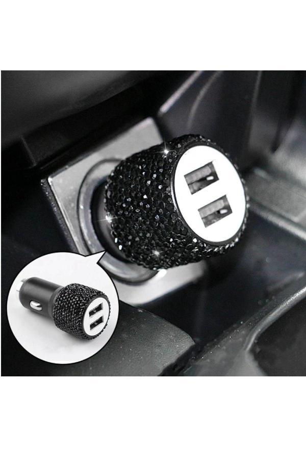 Efeaks Siyah Taşlı Çakmaklık Şarj Cihazı Çift Usb Çıkışlı ( Şarj Kablo Hediyeli ) - Image 1
