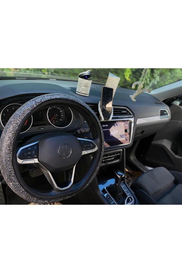 Efeaks Her Araca Uygun Geçirmeli Füme Taşlı Direksiyon Kılıfı - Image 1