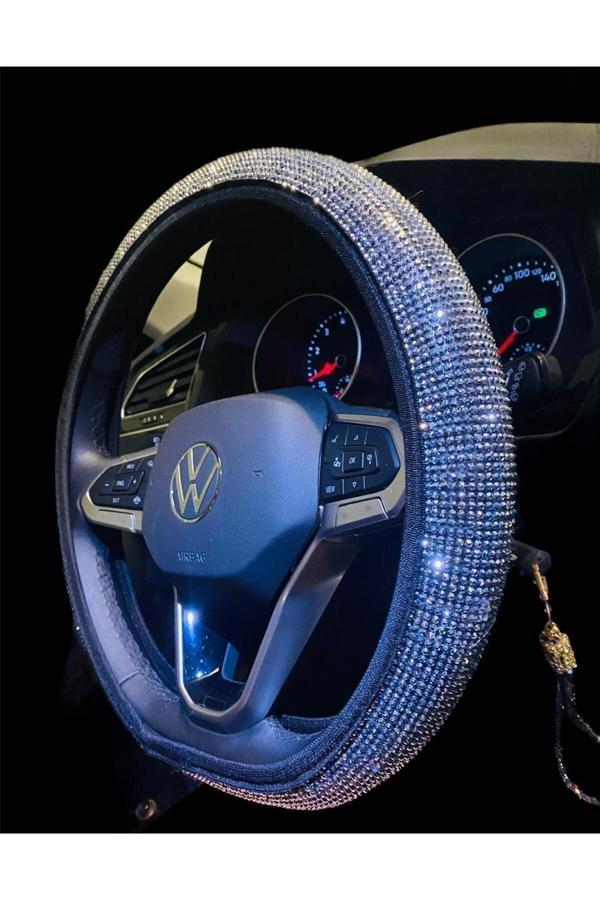 Efeaks Gümüş Taşlı Her Marka Araca Uygun Direksiyon Kılıfı - Image 1