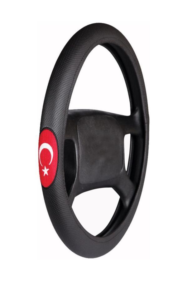 Efeaks Geçmeli Deri Direksiyon Kılıfı Nakış Model Türk Bayrağı - Image 1