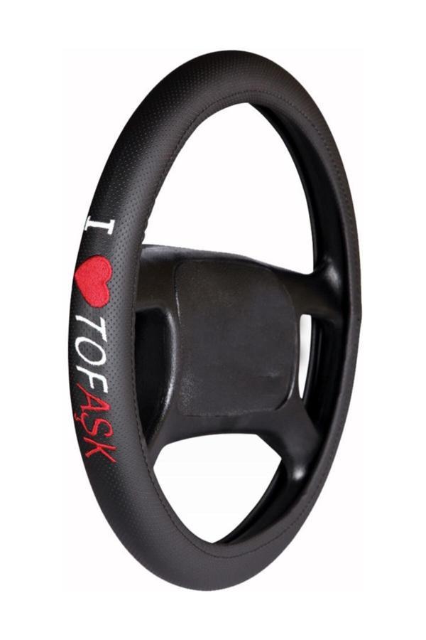 Efeaks Siyah Geçmeli Deri Direksiyon Kılıfı Nakış Model Tofaşk - Image 1