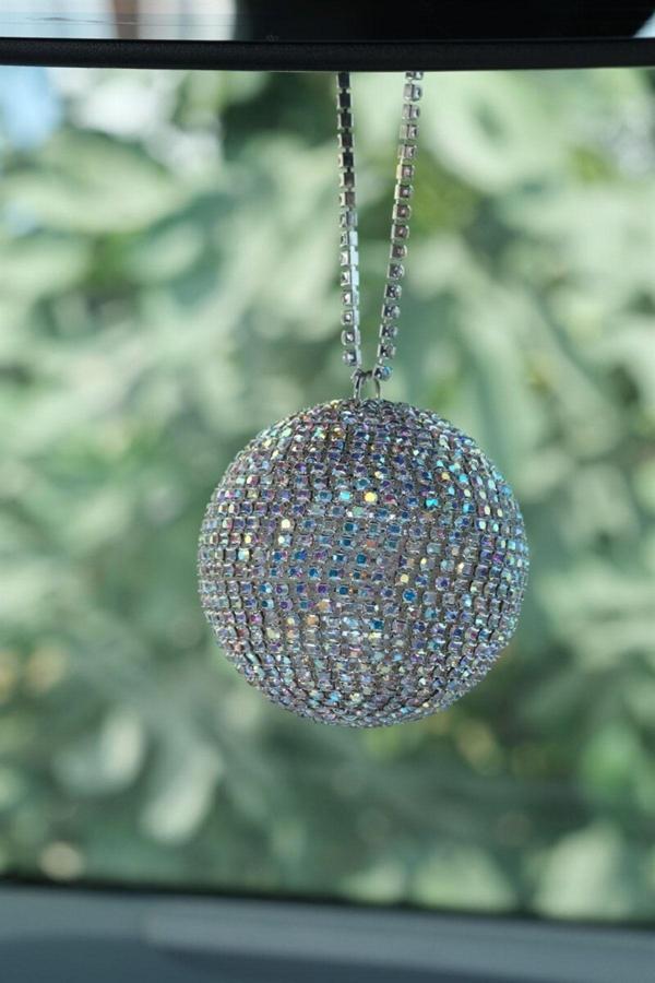 Efeaks Taşlı Büyük Disco Topu Dikiz Aynası Süsü 5 Cm Işıltılı Gösterişli Ayna Süsü - Image 1
