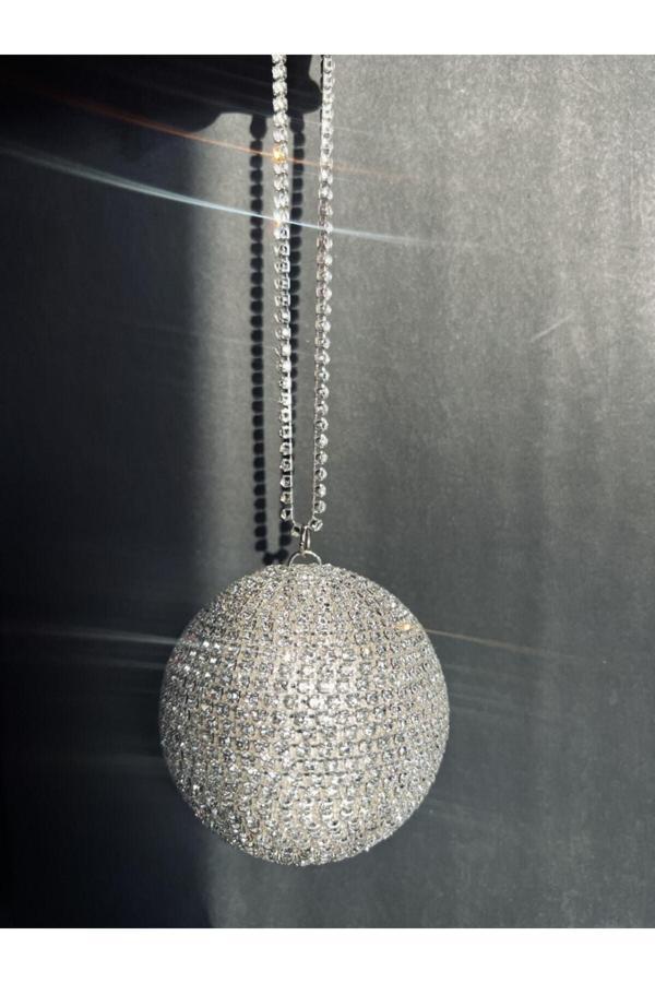 Efeaks Gümüş Taşlı Disco Topu Dikiz Aynası Süsü 5 Cm Işıltılı Gösterişli Ayna Süsü - Image 1