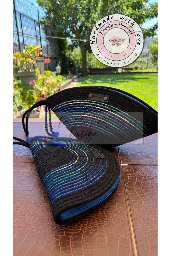 Double Knot Design 2Li Set Yarım Ay D Clutch + V Clutch  Portföy Çanta, Abiye Çanta, Gündelik Plaj  Hediyelik - Image 1