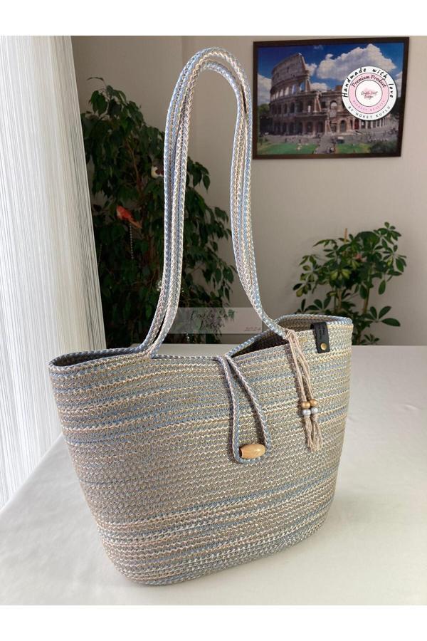 Double Knot Design Kol Çantası Kadın Çanta Plaj Çantası , Yazlık, Totebag, El Çantası Clutch, Hediyelik, Hasır Tress - Image 1