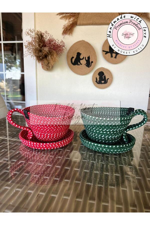Double Knot Design 2Li Fincan Şekilli Saksı Sepet. Yılbaşı Temalı Mutfak, Çocuk Odası Düzenleyici Organizer Hediyelik - Image 1