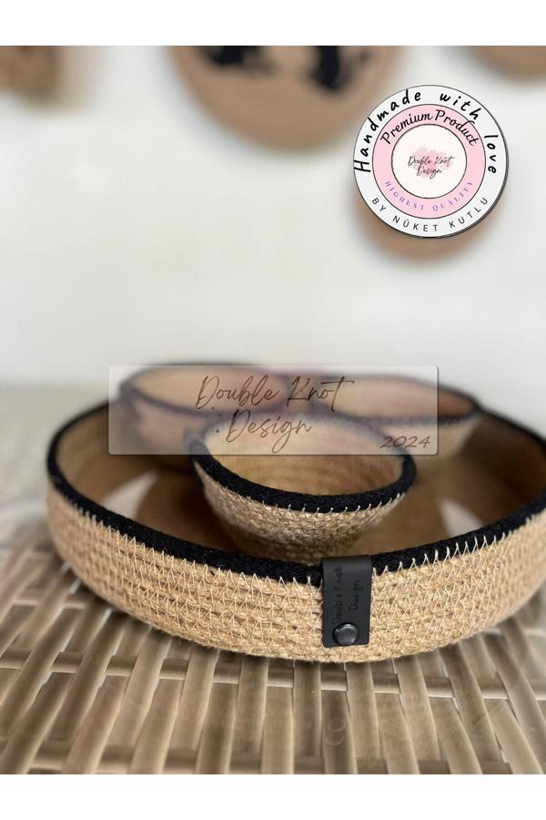 Double Knot Design Hasır Jüt Tepsi Takımı Çerezlik Sunum Tepsisi 4Lü Set / Hediyelik Anneler Günü - Image 1