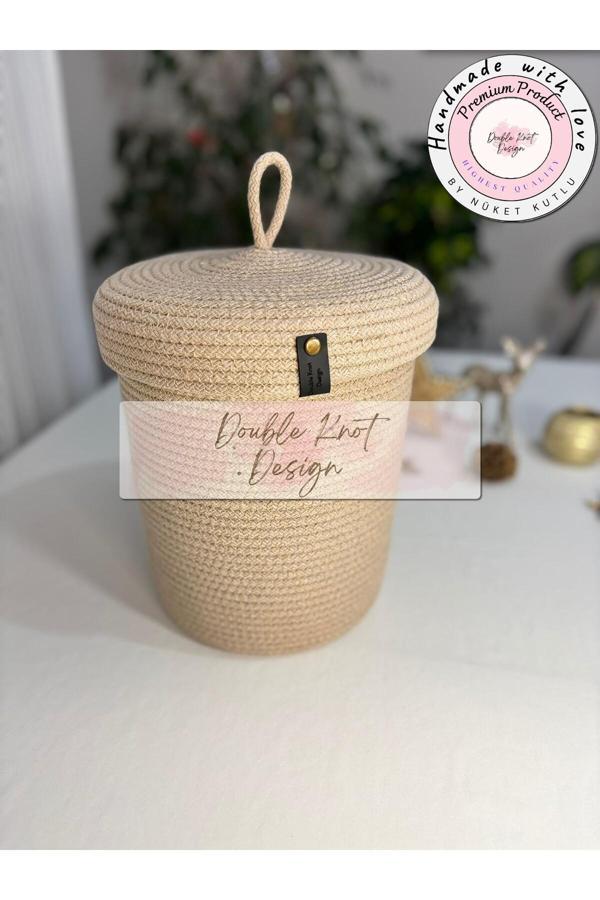 Double Knot Design Küçük Boy Meşe Palamudu Figürlü Kapaklı Oyuncak Sepeti, Organizer, Saklama Sepeti , Hediyelik - Image 1