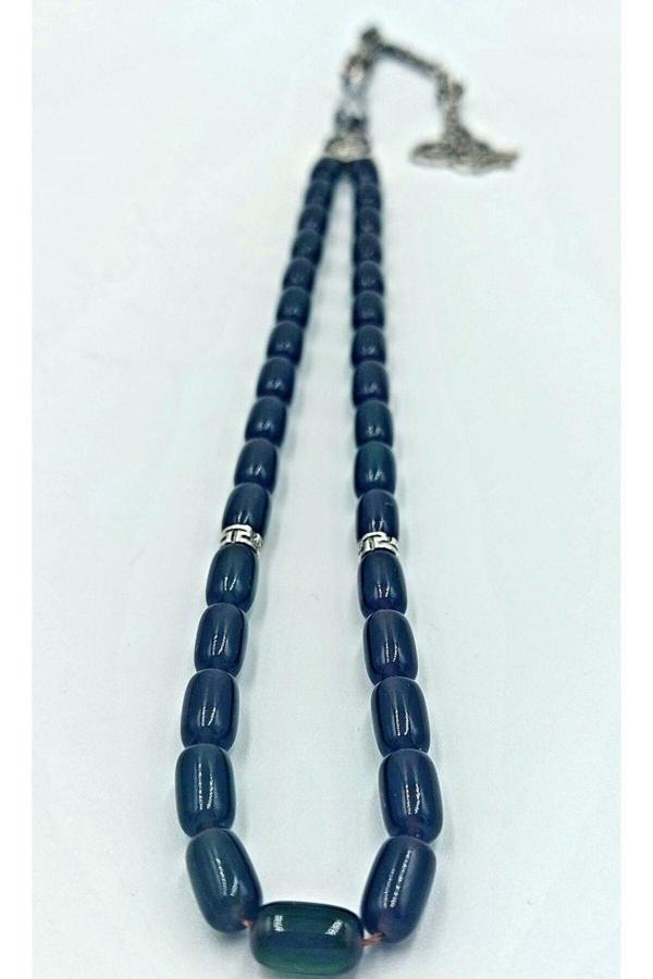 Koyu Yeşil Kapsül Kesim Alpaka Püskül Kehribar Tespih (KUTULU TESBİH) - Image 1