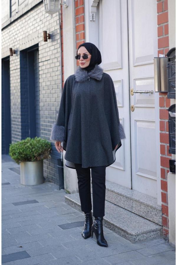 Kadeem Kürklü Panço Gri - Image 1