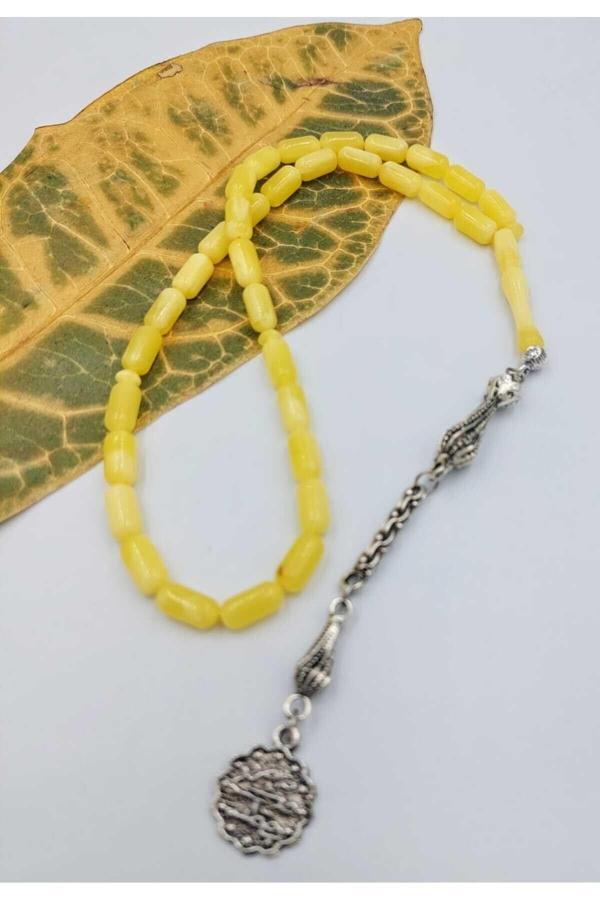 Sarı Kapsül Kesim Beyrut Toz Kehribar Tespih (AHŞAP KUTULU) - Image 1