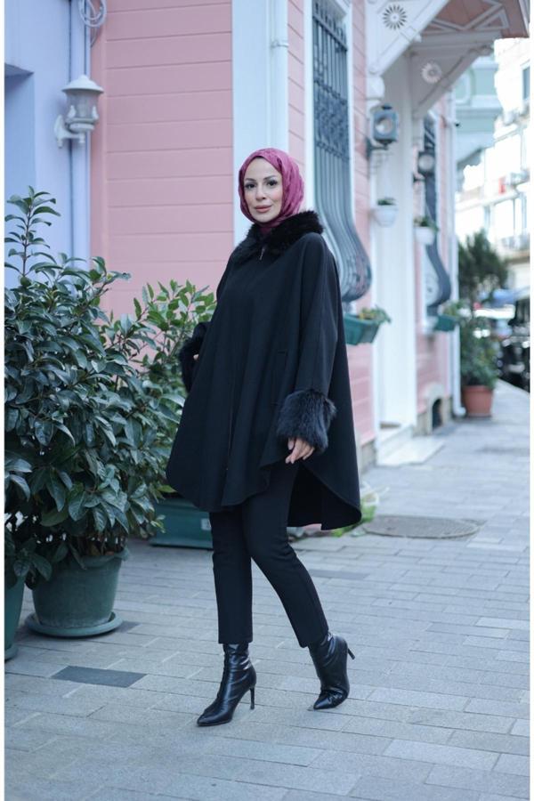 Kadeem Kürklü Panço Siyah - Image 1