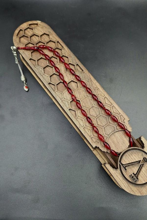  Alpaka Püskül Kehribar Tespih (Ahşap Kutulu) - Image 1