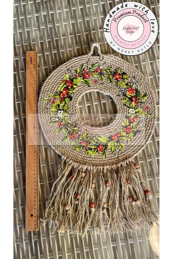 Double Knot Design Şık Dekoratif Çelenk Kapı Süsü- Hediyelik Sevgililer Günü Hasır Jüt Tress - Image 1