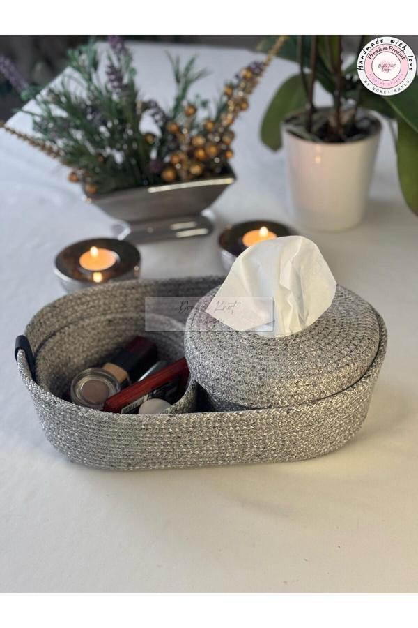 Double Knot Design Makyaj Organizeri Dekoratif Sepet Kozmetik Hediyelik Tress Halat Jüt Oda Aksesuarı - Image 1