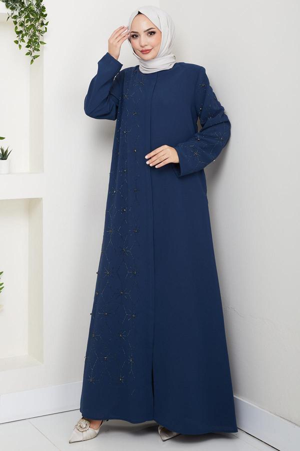 Gizli Patlı Yarım Taşlı Ferace Petrol HM2860 - Image 1