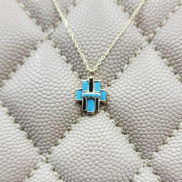 Gümüş Kolye - Çoklu Baget Enerji 925 Ayar Gümüş Kolye-Firuze Taşlı Baget Hediyelik Gümüş Kolye  - Image 1