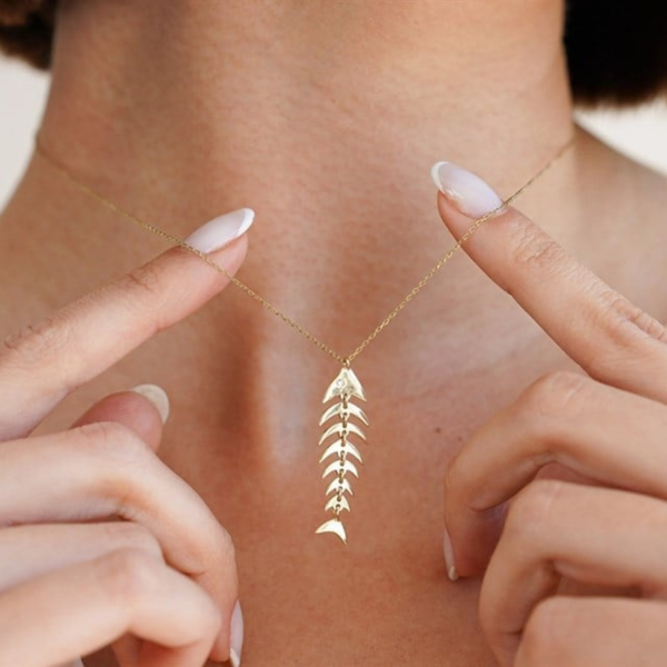 Gümüş Kolye - Balık Kılçığı Gümüş Kolye-Balık Kolye 925 Ayar Gümüş-Hediye Gümüş Kolye - Image 1