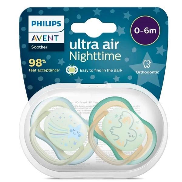 Philips Avent Ultra Air Night Karanlıkta Parlar Gece Emziği 0-6 ay Erkek SCF376/18 - Image 1