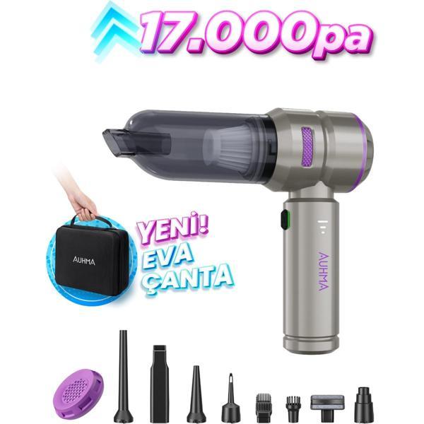 Auhma Ahv-02 Kablosuz Araç Içi Süpürge Mor | 17000PA Güçlü Vakum | Fırçasız Motor | Üfleme & Vakum Özellikli | 9 Başlık - Image 1
